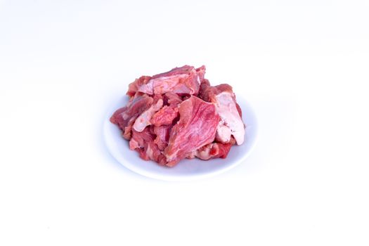 Fresh raw beef steak isolated on white background with selective focus