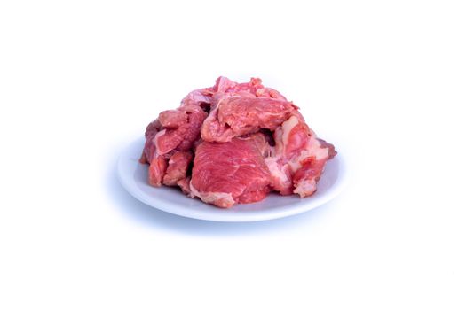 Fresh raw beef steak isolated on white background with selective focus