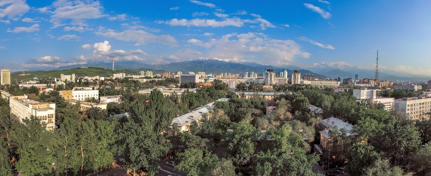 Panoramic aerial view of Almaty city, Kazakhstan.