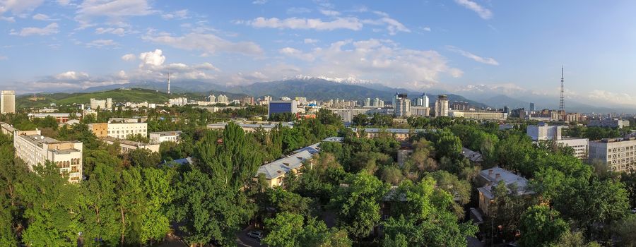 Panoramic aerial view of Almaty city, Kazakhstan.