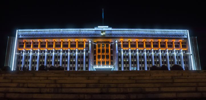 ALMATY, KAZAKHSTAN - MARCH 23, 2016: Night view of the building of city administration at the Republic Square in Almaty, Kazakhstan.

Almaty, Kazakhstan - March 23, 2016: Night view of the building of city administration at the Republic Square in Almaty, Kazakhstan.