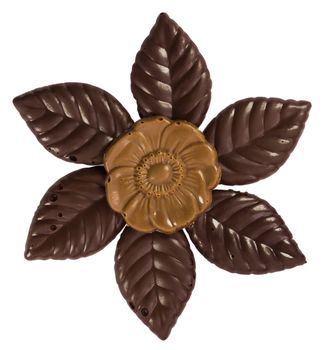 Chocolate flower with dark and milk chocolate isolated on white. Clipping path included.