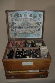 Wooden chest containing animal and veterarian medicines