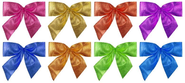 Colorful foil bows isolated on white.