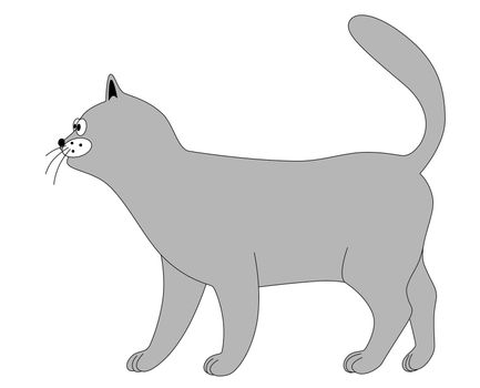 Illustration of a funny playful gray cat with path
