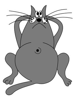 Illustration of a funny playful gray cat with path