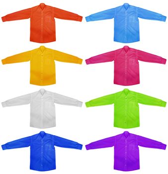 Colorful shirts with long sleeves isolated on white background.