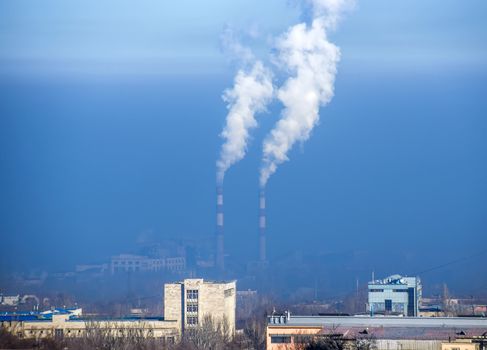 Urban landscape of Almaty, Kazakhstan. Smog at the city.