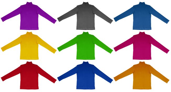 Colorful t-shirts with long sleeves isolated on white.