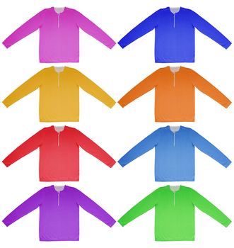 Colorful warm shirts with long sleeves isolated on white.