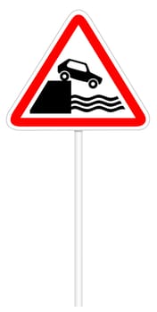 Warning traffic sign isolated on white 3D illustration - Embankment