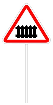 Warning traffic sign isolated on white 3D illustration - Railroad