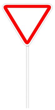 Warning traffic sign isolated on white 3D illustration - Road priority