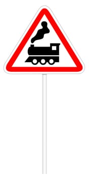 Warning traffic sign isolated on white 3D illustration - Railroad