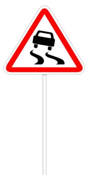 Warning traffic sign isolated on white 3D illustration - Slippery road