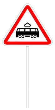 Warning traffic sign isolated on white 3D illustration - Tramway