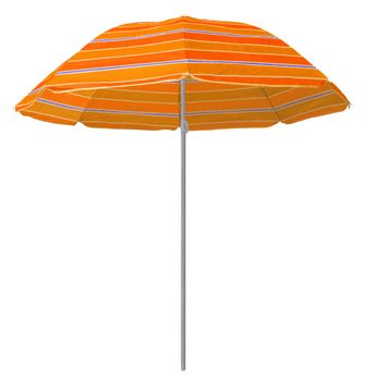 Orange striped beach umbrella isolated on white. Clipping path included.