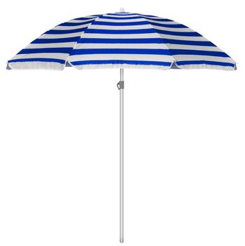 Blue striped beach umbrella isolated on white. Clipping path included.