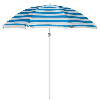 Light blue striped beach umbrella isolated on white. Clipping path included.
