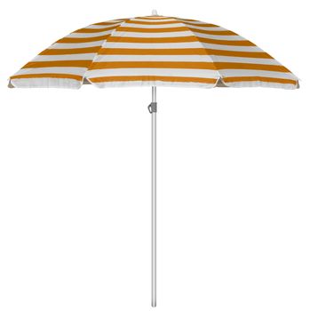 Orange striped beach umbrella isolated on white. Clipping path included.