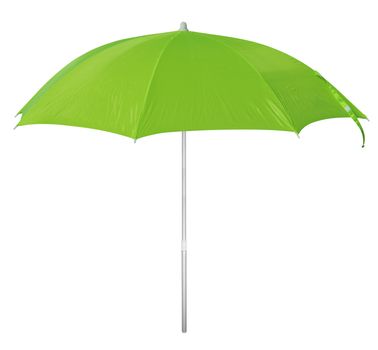 Green beach umbrella isolated on white. Clipping path included.