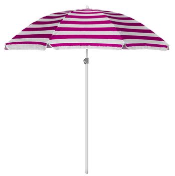 Pink striped beach umbrella isolated on white. Clipping path included.