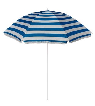 Light-blue striped beach umbrella isolated on white. Clipping path included.
