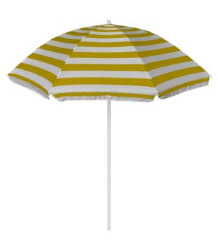 Yellow striped beach umbrella isolated on white. Clipping path included.