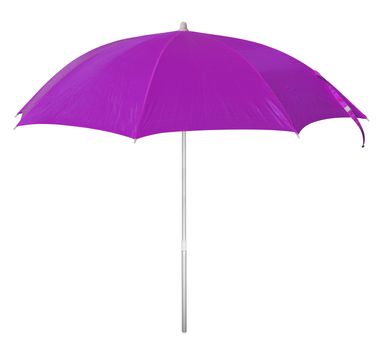 Violet beach umbrella isolated on white. Clipping path included.