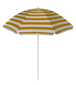 Orange striped beach umbrella isolated on white. Clipping path included.