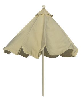 Beige beach umbrella isolated on white. Clipping path included.