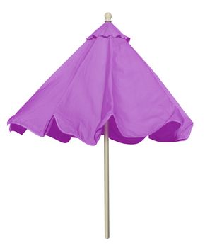 Violet beach umbrella isolated on white. Clipping path included.