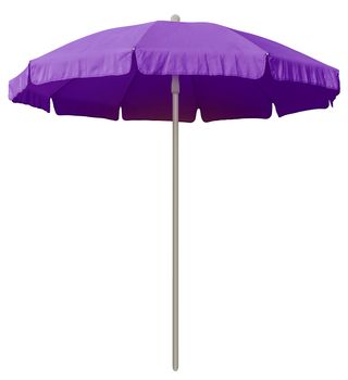 Violet beach umbrella isolated on white. Clipping path included.