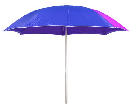 Blue beach umbrella isolated on white. Clipping path included.
