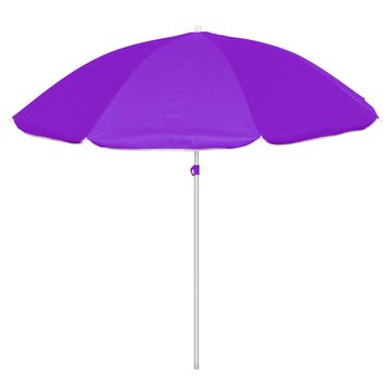 Violet beach umbrella isolated on white. Clipping path included.