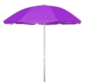 Violet beach umbrella isolated on white. Clipping path included.