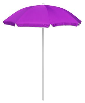 Violet beach umbrella isolated on white. Clipping path included.