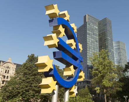 The Euro sign in Frankfurt am Main, Germany.