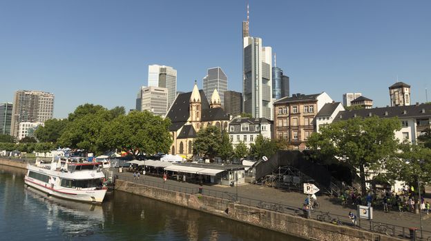 FRANKFURT AM MAIN, GERMANY - JULY 2, 2015: View of Frankfurt am Main, Germany. Frankfurt is the fifth-largest city in Germany.

Frankfurt am Main, Germany - July 2, 2015: View of Frankfurt am Main, Germany. Frankfurt is the fifth-largest city in Germany.
