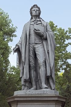 Statue of Johann Christoph Friedrich von Schiller in Frankfurt am Main, Germany, a German poet, philosopher, historian and playwright. Year 1864.