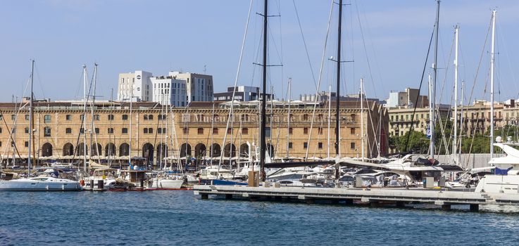 BARCELONA, SPAIN - JULY 4, 2015: The building "Palau de Mar" (1880-1890) home of museum "Museu d'Historia de Catalunya" in front of the harbor.

Barcelona, Spain - July 4, 2015: The building "Palau de Mar" (1880-1890) home of museum "Museu d'Historia de Catalunya" in front of the harbor.