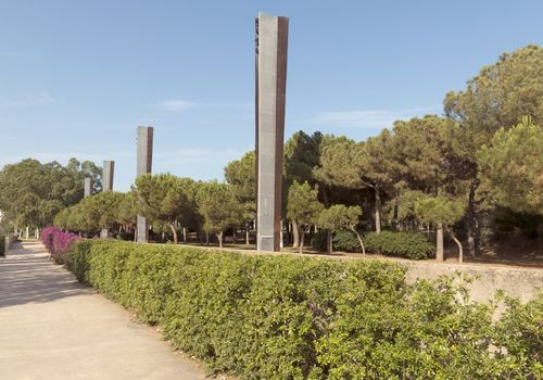 Promenade at Poblenou district in Barcelona, Spain on sunny day.