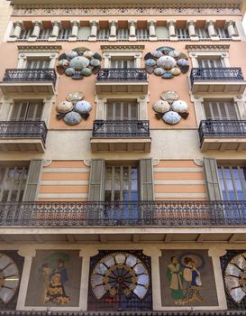 BARCELONA, SPAIN - JULY 6, 2015: Casa Bruno Cuadros called Umbrella house at La Rambla street in Barcelona, Spain.

Barcelona, Spain - July 6, 2015: Casa Bruno Cuadros called Umbrella house at La Rambla street in Barcelona, Spain.