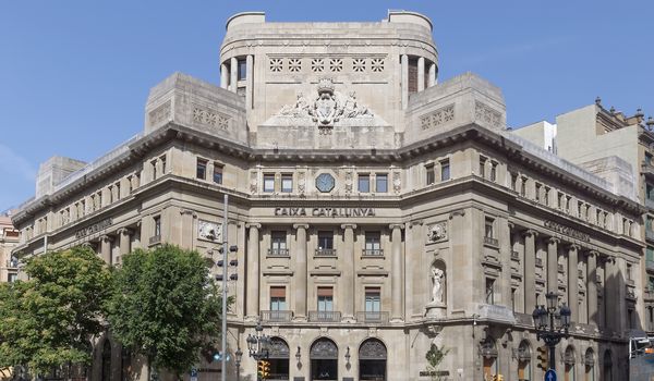 BARCELONA, SPAIN - JULY 6, 2015: Caixa Catalunya's headquarters, Barcelona, Spain. It was the fifth largest savings bank in Spain, and the second largest banking institution in Catalonia, after La Caixa. It was founded on October 26, 1926.

Barcelona, Spain - July 6, 2015: Caixa Catalunya's headquarters, Barcelona, Spain. It was the fifth largest savings bank in Spain, and the second largest banking institution in Catalonia, after La Caixa. It was founded on October 26, 1926.