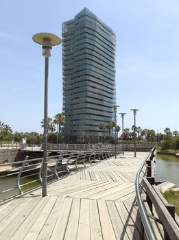BARCELONA, SPAIN - JULY 7, 2015: New modern architecture in the Diagonal Mar i el Front Maritim del Poblenou area.

Barcelona, Spain - July 7, 2015: New modern architecture in the Diagonal Mar i el Front Maritim del Poblenou area. This is a new booming area with modern buildings. Diagonal Mar - District, built at the end of the past - the beginning of this century. The impetus for its development was the holding in the capital of Catalonia, the World Cultural Forum. Diagonal Mar is famous for its clean and tranquil beaches, upscale apartments and hotels. People are walking by street.