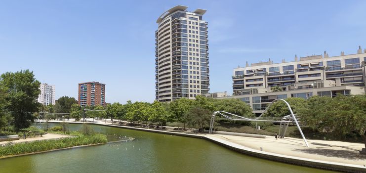 BARCELONA, SPAIN - JULY 7, 2015: New modern architecture in the Diagonal Mar i el Front Maritim del Poblenou area.

Barcelona, Spain - July 7, 2015: New modern architecture in the Diagonal Mar i el Front Maritim del Poblenou area. This is a new booming area with modern buildings. Diagonal Mar - District, built at the end of the past - the beginning of this century. The impetus for its development was the holding in the capital of Catalonia, the World Cultural Forum. Diagonal Mar is famous for its clean and tranquil beaches, upscale apartments and hotels.