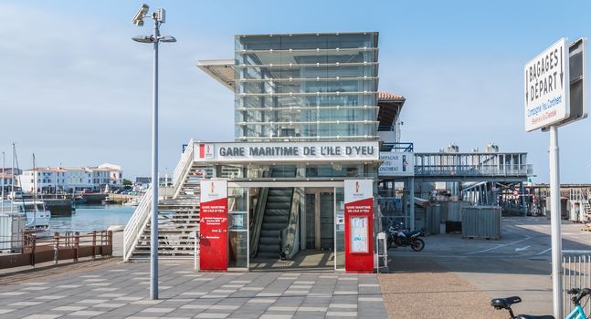 Port Joinville, France - September 18, 2018: view of the ferry terminal of the island of Yeu which makes the transport
  goods and people between the island and the continent