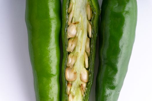 Green BirdÕs eye chili,Thai Chili pepper ,bird chili pepper nature isolate on white background. Selective focus and crop fragment