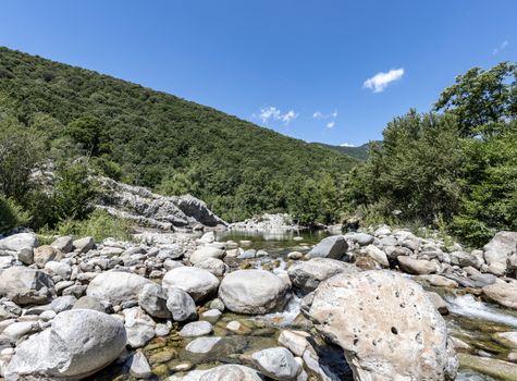 Stream flowing water of Travu River, Corsica, Francer, Corsica, France, Europe