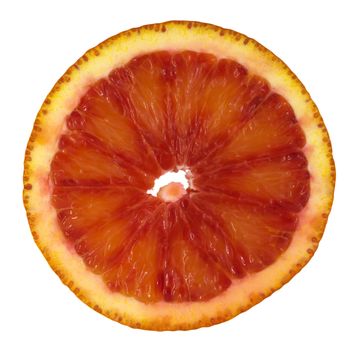 Slice of red blood orange isolated on white. Clipping path included.